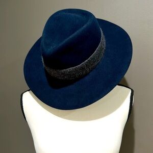 RAG AND BONE 100% Wool Fedora Hat in Navy